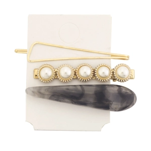 3er-Set elegante Haarspangen mit Perle, goldenem Dreieck und Marmormuster-Design