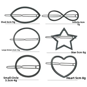 Detail showing dimensions and weights for a 6-piece matte black star hair clip set