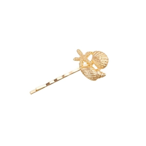 Golden starfish and seashell alloy hairpin with sparkling rhinestones for women