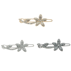 Elegant Rhinestone Flower Hair Clip Alloy Metal Side Clip For Women Daily Wedding Party Hair Accessories