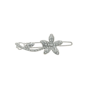 Elegant silver flower hair clip with sparkling rhinestones and floral motif for women