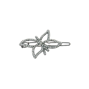 Eleganter hohler Lotus-Haarclip mit Kristallen in Gunmetal-Optik auf weißem Grund