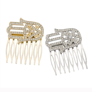 Peignes à Cheveux Main de Fatma en Alliage avec Strass et Künstliche Perles d'Imitation 7 Dents Or Argent Bijoux de Cheveux Femme