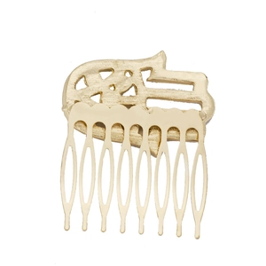 Peigne à cheveux doré en alliage avec motif main de Fatma évidé et structure à 8 dents