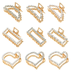 Élégantes Pinces à Cheveux Géométriques en Alliage Doré Femmes Douce Künstliche Perle Strass Creux Barrettes à Cheveux Accessoires de Coiffure Quotidiens