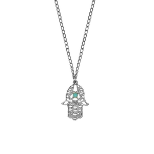 Vintage silver Hamsa Hand necklace with turquoise stone on a minimalist chain