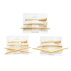 Zinc Alloy Artificial Pearl Hair Clip Set Gold Metallic Geometric Bobby Pins For Women Elegant Wedding Daily Hair Accessories