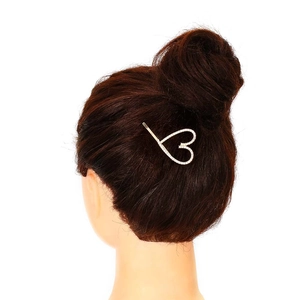 Minimalist heart-shaped alloy hair clip with sparkling rhinestones worn on brown hair
