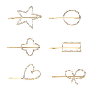 Minimalist Alloy Geometric Hair Clips For Women Shiny Rhinestone Star Round Heart Clover Bow Rectangle Hair Pins Fashion Jewelry