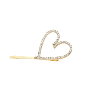 Elegant gold heart hair clip with sparkling rhinestones and minimalist geometric design