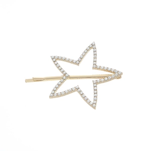 Minimalist gold alloy hair clip with a geometric hollow star pattern and sparkling rhinestones