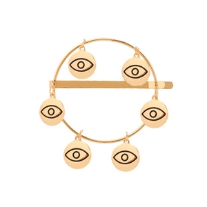 Barrette en alliage doré avec anneaux circulaires et breloques de l'œil bleu