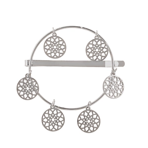Silver hollow geometric dreamcatcher alloy hair clip with dangling circular pendants