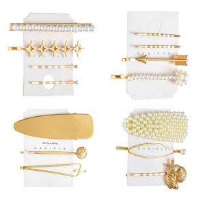 Elegante Set Fermagli Capelli in Lega con Künstliche Perle per Donna Stile Coreano Oro Strass Stella Conchiglia Gioielli di Moda