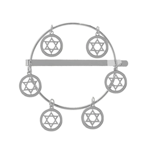 Silberne hohle Hexagramm-Haarklammer mit kreisförmigem Ring und kleinen Sternanhängern