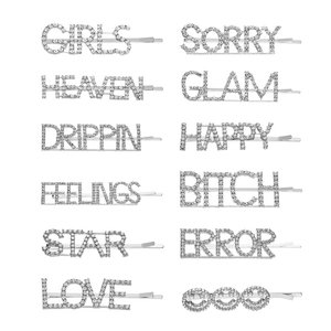 Fashion Silver Letter Rhinestone Hair Clips For Women Alloy Crystal Word Bobby Pins Happy Love Star Hair Accessories Jewelry