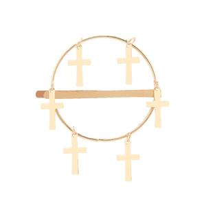 Pince à Cheveux Ronde en Alliage Rétro Pendentif Croix Barrette Or Argent Coiffe en Métal Style Religieux Cadeau pour Femmes