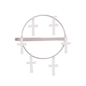 Pince à cheveux circulaire en alliage argenté avec pendentifs en forme de croix gothique