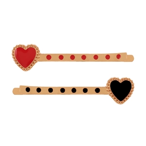 Punk Vintage Gold Alloy Heart Hair Clip For Women Red Black Enamel Polka Dot Side Clip Fashion Hair Accessory
