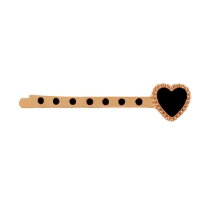 Punk vintage red heart hair clip in rose gold with black dots and metallic bead edge finish