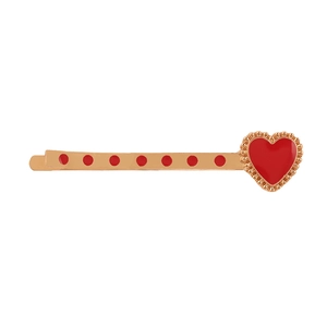 Retro punk style gold metal hair clip with red heart and dot drip oil design