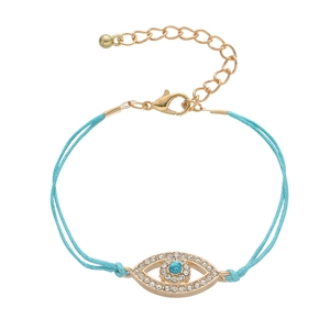 Luxury Alloy Evil Eye Bracelet Rhinestone Inlaid Adjustable Braided Wax Rope Synthetic Leather Chain Bracelet Women Ethnic Jewelry