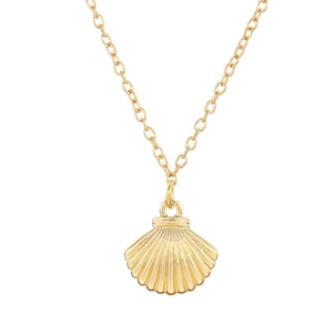 Collier avec pendentif coquillage doré et texture détaillée sur une chaîne fine