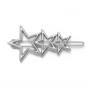 Elegant silver alloy hair clip featuring three hollow stars in a minimalist geometric design