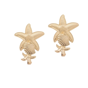 Golden starfish and seashell hair clip set with intricate nautical alloy textures