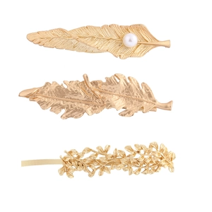 Pince à Cheveux Rétro en Alliage d'Or Feuille Plume Élégante Pince à Bec de Canard Décorative Künstliche Perle Femme Accessoires Cheveux
