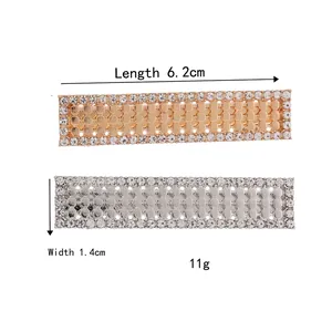 Set of gold and silver rectangular rhinestone hair clips with honeycomb metal pattern