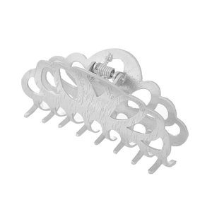 Minimalist silver wavy alloy hair claw clip with a matte brushed finish for women