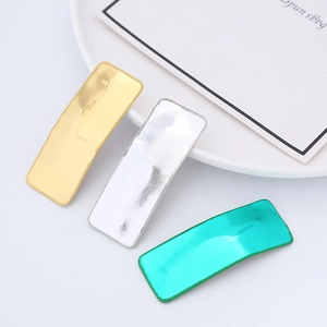 Three-piece set of minimalist rectangular PU leather hair clips in gold, silver, and mint green