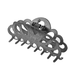Minimalist matte black wavy alloy hair claw clip with strong metal spring for women