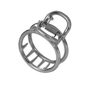Minimalist silver alloy hair claw clip with a hollow double ring design and metallic finish