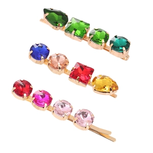 Geometric Alloy Rhinestone Hair Clips Colorful Crystal Bobby Pins Gold Plated Barrettes Wedding Party Accessories For Women