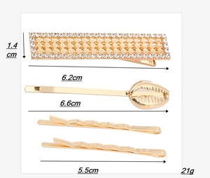 Set di fermagli per capelli dorati minimalisti con strass e clip a forma di conchiglia