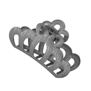 Minimalist dark gray metal hair claw clip with hollow curved design and brushed texture