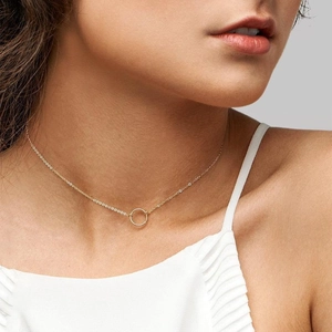 Minimalist Circle Pendant Necklace Copper Gold Silver Plated Clavicle Chain For Women Elegant Fashion Jewelry