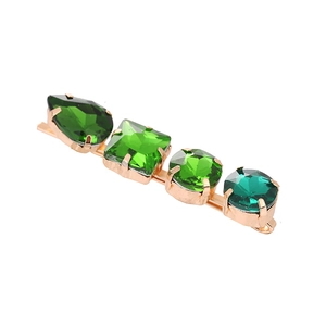Minimalist gold alloy hair clip with sparkling dark green faceted gemstones for women