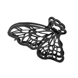 Pinza per capelli minimalista in metallo nero opaco con design a farfalla traforata
