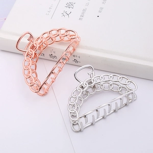 Set of two metal chain hollow hair claws in rose gold and silver for elegant styling