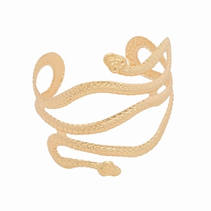 Exaggerated gold snake-shaped upper arm cuff bracelet with detailed scale texture