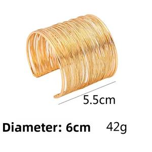 Detailed shot of multilayer woven wire cuff bracelet with 6cm diameter and 5.5cm width