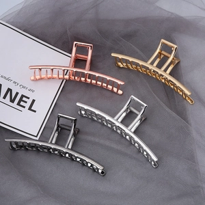 Pince à Cheveux Minimaliste en Alliage de Métal pour Femmes Barrette Géométrique Creuse Électroplaqué Or Argent Accessoires