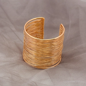 Fashionable multilayer gold wire wrapped wide open cuff bracelet for women's jewelry