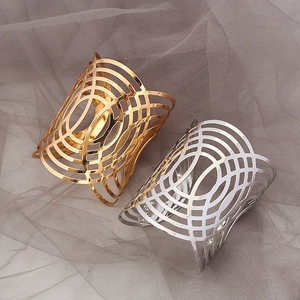Modern hollow geometric metal cuff bracelets in gold and silver finish with cut-out design