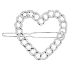 Barrette à cheveux ajourée en forme de cœur argenté avec texture chaîne et fermoir en métal