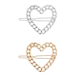 Barrettes cœur évidées avec design de chaîne en finitions dorée et argentée