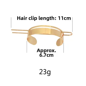 Detailed view of 11cm gold minimalist metal hair pin and 6.7cm curved hair fork set